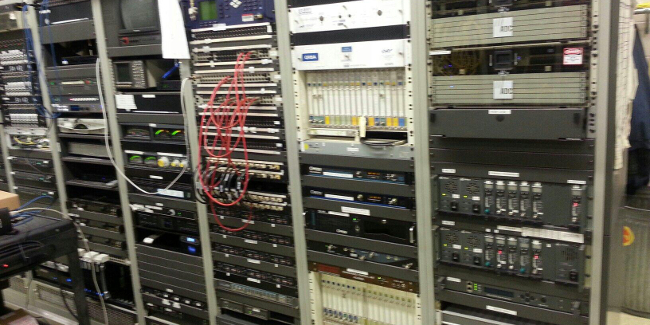 Commercial building with satellite equipment